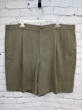 Tommy Bahama 100% Silk Pleated Shorts Olive Green Sz 42